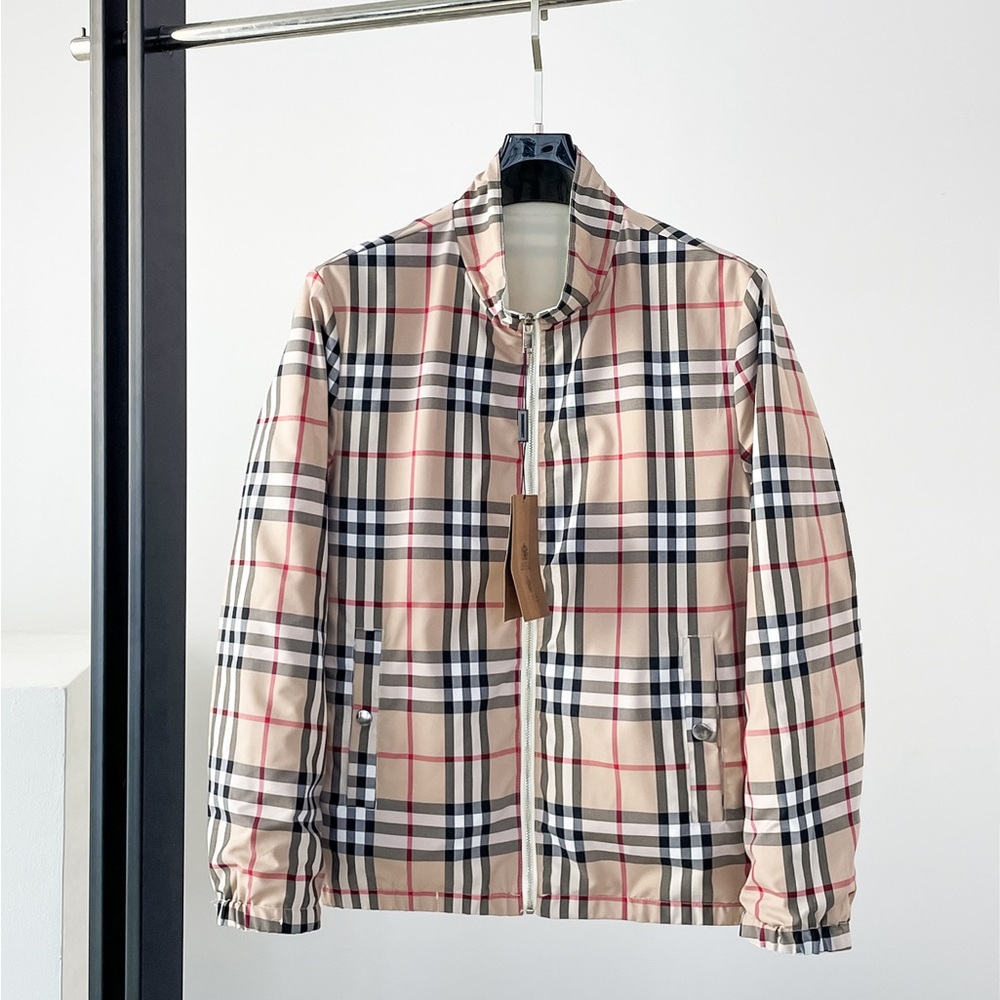 Burberry Beige Plaid Bomber Jacket with Zip